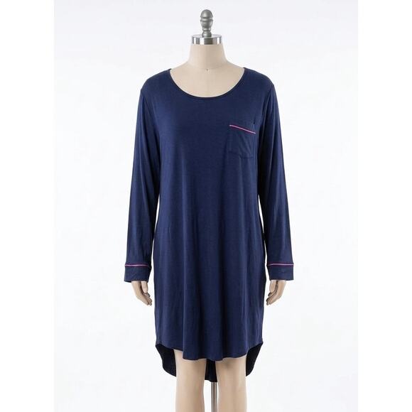 Allegra K Other - Allegra K Blue Rayon Spandex Sleep Gown Nightshirt XL Soft Long Sleeve Pajamas